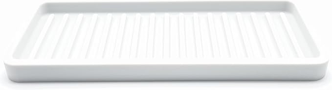 Silicone Sink and Surface Organizer Tray, Sponge Holder, Vanity Tray, Trivet, Heat Safe, Dishwasher Safe, for Bathroom and Kitchen Organization (White, 9"x3.5")