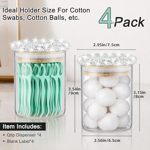 SlowVibes Bling Glass Qtip Holder, 4 Pack,Anti dust and moisture