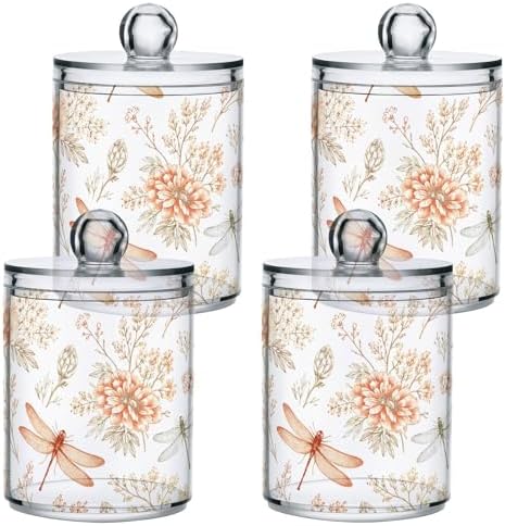 2 Pack Qtip Holder Organizer Dispenser Dragonfly Seamless Pattern Bathroom Storage Canister Cotton Ball Holder Container for Cotton Swabs/Pads/Floss