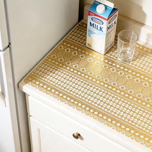 Drawer and Shelf Liner - Gold Geometric Lace Pattern,Non Adhesive