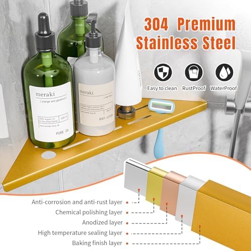 Corner Shower Shelves with Razor Hole, Modern Sturdy Shower Shelves