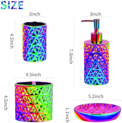 Colorful Bathroom Accessories Set 4 Pcs, Lotion Soap Dispenser, Soap Dish, Toothbrush Holder, Tumbler, Countertop Vanity Organizer for Bathroom Accessory Set