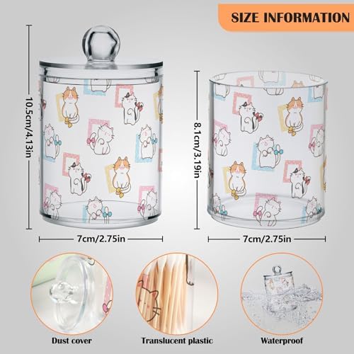 Cat Animal Cartoon Cute 4 Pack Plastic Qtips Holder Bathroom Organizer Canisters for Cotton Balls/Swabs/Pads/Floss,Plastic Apothecary Jars for Vanity