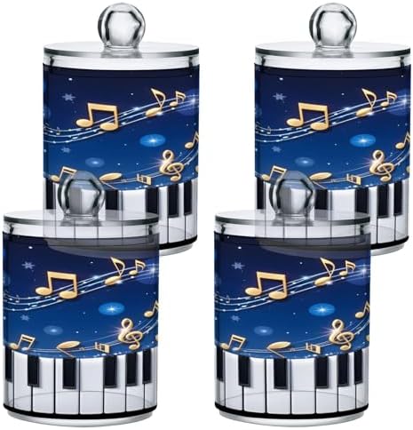 ALAZA Piano Key Music Note Blue 2 Pack Qtip Holder Dispenser for Cotton Swabs, Balls, Pads, Floss 10 oz Plastic Canister Organizer
