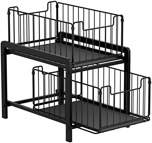 NPPLUS 2 Tier Black Under Sink Organzier With Sliding Drawer