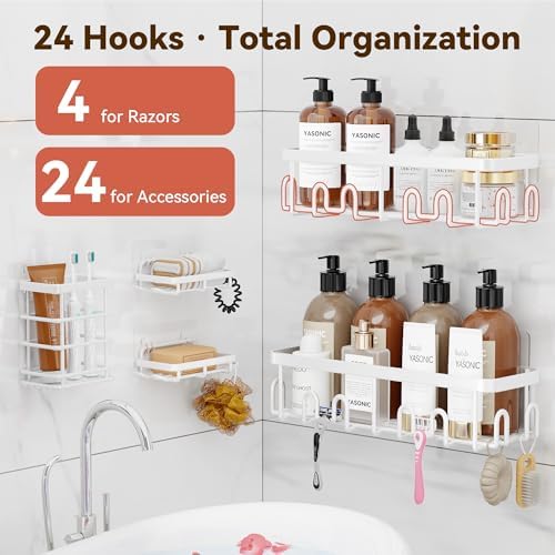 YASONIC Shower Caddy Adhesive, Rustproof Shower Organizer, Wall Shower Rack