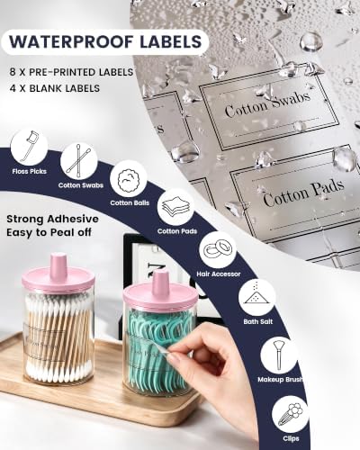 Glass Qtip Holder Dispenser - 4 Pack, Bathroom Decor and Organizer