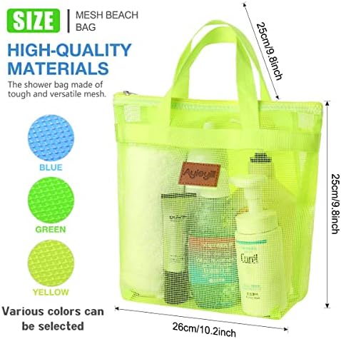 3 Pcs Portable Mesh Shower Caddy Tote, Quick Dry Tote Bag Mesh Beach Bags for Women, Hanging Toiletry and Bath Organizer for Travel Swimming Sports Gym Camp Shopping College Dorms (Blue Green Yellow)