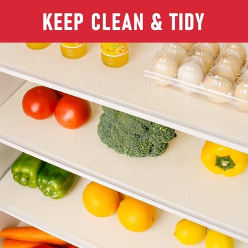 Cooyes 2 in 1 Refrigerator Liners, 6 Pack, 12“ × 24”， Fridge Drawer & Shelf Liners for Kitchen Cabinets Non-Adhesive, Breathable Cloth Material, BPAfree, Keep Produce Fresh Longer