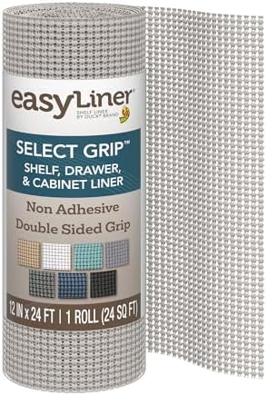 EasyLiner Select Grip Shelf Liner, Easy to Install & Cut to Fit,Non Slip, Non Adhesive, Drawer Shelf & Cabinet Liner for Kitchen, Bathroom, Pantry Cupboards, 12 in x 24 ft (1 Roll), 24 ft, Light Gray