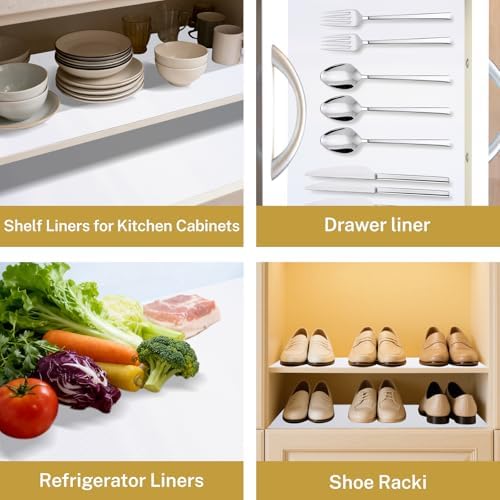 Clear Shelf Liner, Non Adhesive Roll Contact Paper for Cabinets and Drawers 12" W x 240" L, Non Slip Refrigerator Liners for Kitchen Cabinet Protectors, Storage, Desks, Kitchenware, Tableware