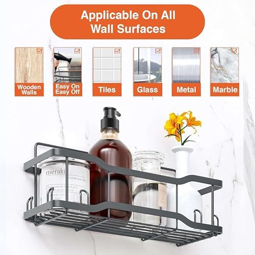 Shower Caddy Bathroom Shelves, The Athena Silken 4 Set, 40LB Capacity, Adhesive Tape - No Drill - Rustproof -Gorgeous Powder Coated 304 Stainless Steel Shower Organizer for kitchen & Home Decor - Grey