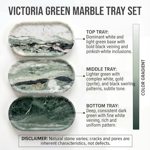 YKAJO Victoria Green Oval Marble Tray, 11.8x5.9 Vanity Perfume Organizer