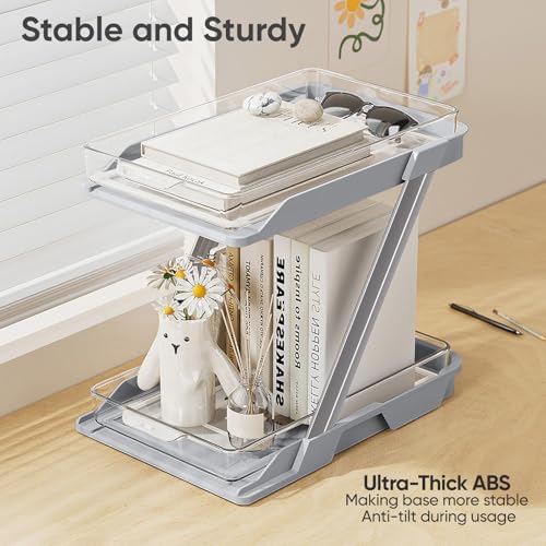 2 Pack Bathroom Organizers and Storage - Multi-Purpose,2-Tier Clear Pull Out Organization for Bathroom,Under Sink,Kitchen,Vanity,Countertop,Cabinet,Pantry & Medicine Cabinet,Grey