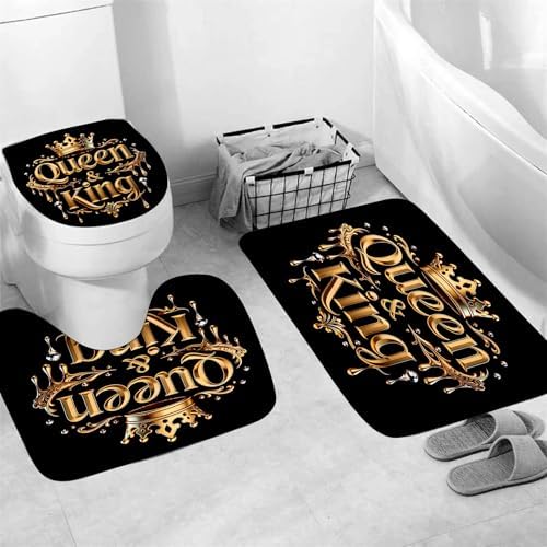AZHM 4pcs Shower Curtain Set Gold Crown Bathroom Sets with Rugs 71 * 71 in