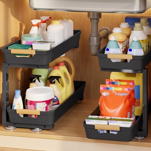 Homde Sliding Under Sink Organizer: 2-Pack Pull-Out Rack for Kitchen