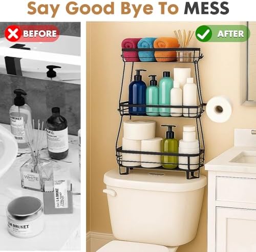 PowerKing Over The Toilet Storage Shelf, 3 Tier Bathroom Organizer, Black