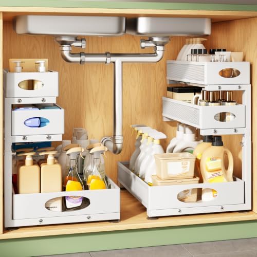 Kitstorack Under Sink Organizer 3-Tier Slide Out Drawer for Bathroom 2-Pack