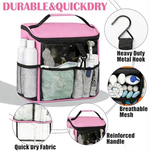 Mesh Shower Caddy Portable for College Dorm Room Essentials for Girls Large Capacity Shower Bag,Quick Dry Hanging Organizer Toiletry Bag for with Handle for Bathroom,Gym,Travel,Swim,Beach