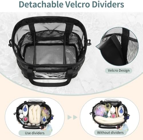 Large Shower Caddy Portable, Mesh Shower Caddy with Hook, Hanging Toiletry Bag with Dividers, Quick Dry Bathroom Tote Shower Bag with Bottom Zipper Open Design for Gym, Dorm, Camping, Beach, Travel