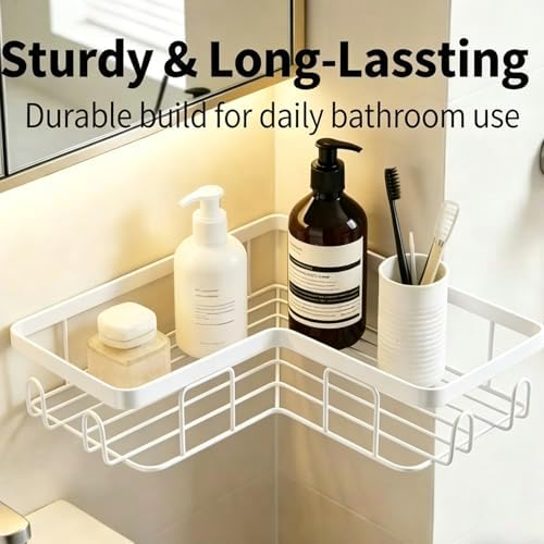 Shower Caddy 2 Pack, No Drilling Adhesive Bathroom Organizer Shelf Rack, Corner Shower Shelf with Hooks for Home Decor & Storage