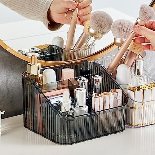 Makeup Organizer Cosmetics Storage Box, Large Capacity Make Up Brush Holder Organizer Vanity Accessories, Bathroom Countertops, Desk Storage Container, Cosmetic Display cases(Gray-L)