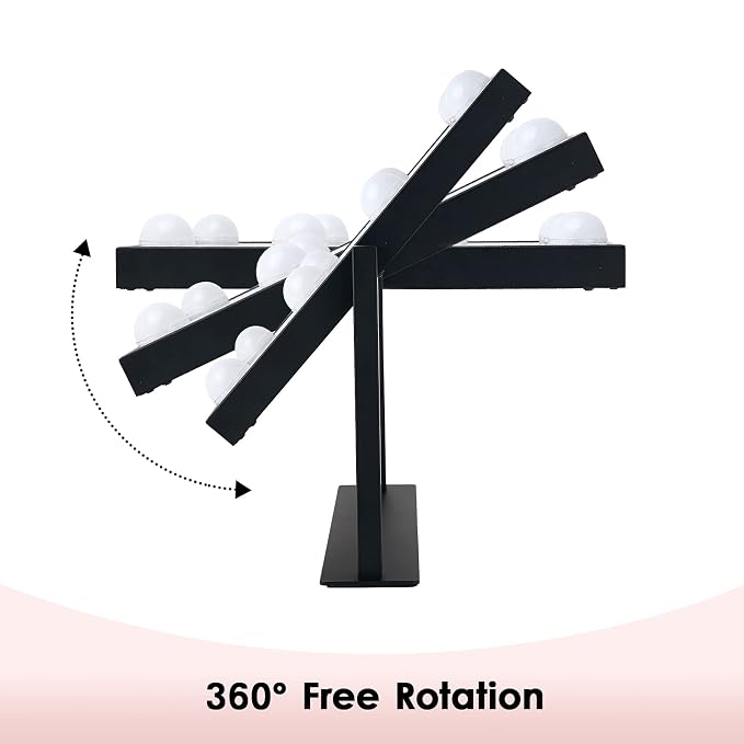 BWLLNI Vanity Mirror with Lights, Black Makeup Mirror with 9 LED Bulbs | Hollywood Mirror Touch Control Design 3 Colors Dimmable Bulbs Detachable 10X Magnification 360°Rotation