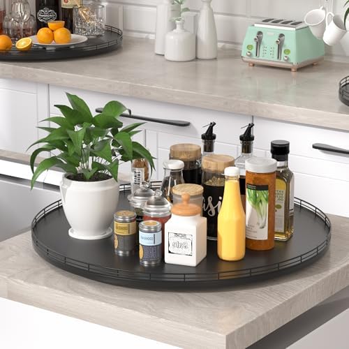 Oroyutor 24-Inch Extra Large Oak Lazy Susan with Black Metal Rail