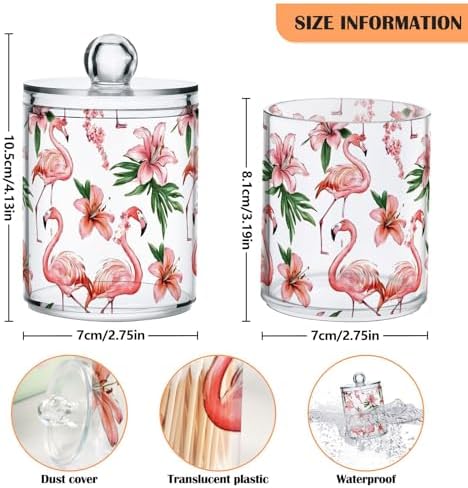 MNSRUU 4 Pack Qtip Holder Organizer Dispenser Pink Watercolor Flamingos Bathroom Containers Bathroom Vanity Storage Canister Apothecary Jars for Cotton Swabs/Pads/Floss