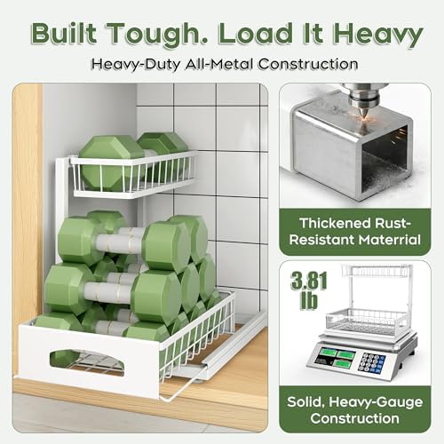 Under Sink Organizer, 2-Pack L-Shaped Metal Pull-Out Drawers for Kitchen