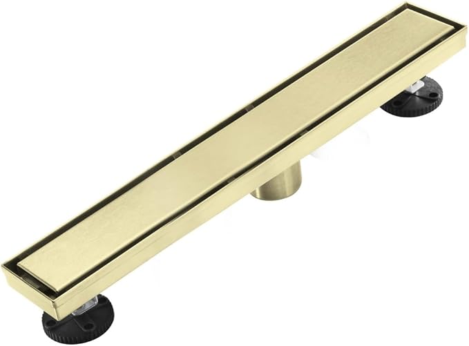 AVSIILE Linear Shower Floor Drain, Brushed Gold 18 Inch 304 Stainless Steel Bathroom Drains Kit, Rectangular Shower Trench Drain with Reversable Tile-in Pattern Drain Cover & Hair Catcher
