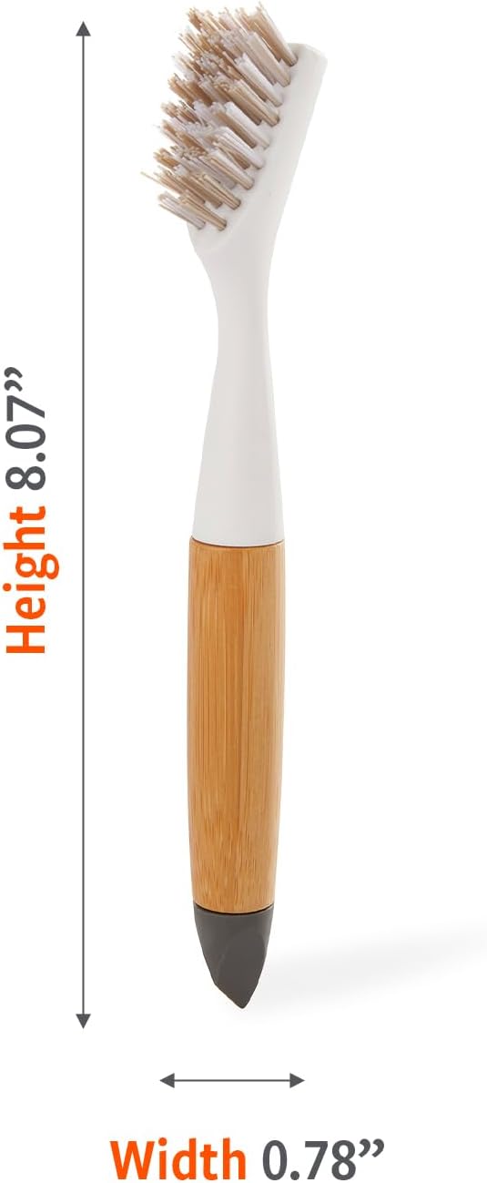 Full Circle Every-Crevice Detail Brush, Deep Cleaning Brush for Crevices, Shower, & Grout, Tough Bristles, Sustainable Bamboo Handle, White