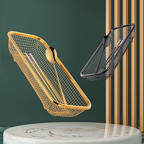 Kitchen Drawer Organizer, Stainless Steel Storage Container Metal Cabinet Storage Basket for Holding Silverware Kitchen Utensil, Pack of 2, Black