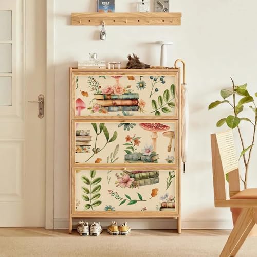 Adhesive Shelf Liner,Boho Floral Shelf Contact Paper for Cabinets,Vinyl Film Decorative Drawer Liners for Dresser Sticker (White Boho Floral, 17.3 inch x 118 inch)