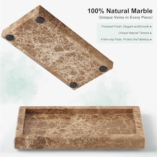Natural Small Marble Vanity Tray, Stone Organizer for Bathroom & Kitchen