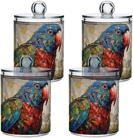 Vnurnrn Bathroom Jars with Lid Set Vintage Parrot Tree Print, Plastic Vanity Canisters Storage Organizer for Cotton Balls Swabs Pads Salts 2 Pack