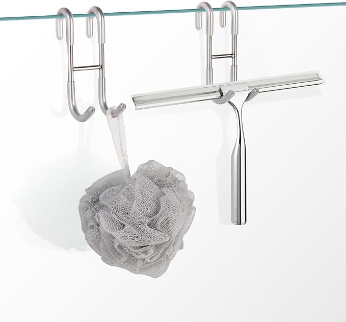 NINETREX Shower Door Hooks,Towel Hooks for Bathrooms Frameless Glass Door,Heavy Duty SUS 304 Stainless Steel Hook for Towels,Squeegee,Loofah,Shaver,Robe,4 Pack,Silver