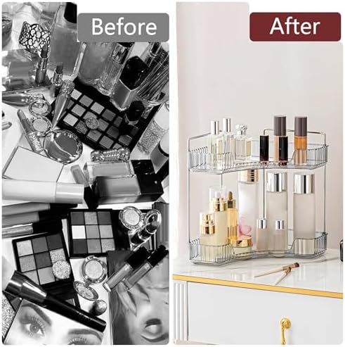 2 Tier Corner Bathroom Counter Organizer Bathroom Countertop Shelf Makeup Organizer for Vanity Perfume Tray for Corner Storage (Grey)