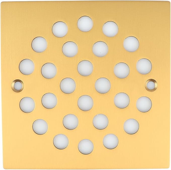 4 Inch Screw-in Square Floor Drain Cover Replacement Shower Grates with Screws,304 Stainless Steel (Brushed Golden)