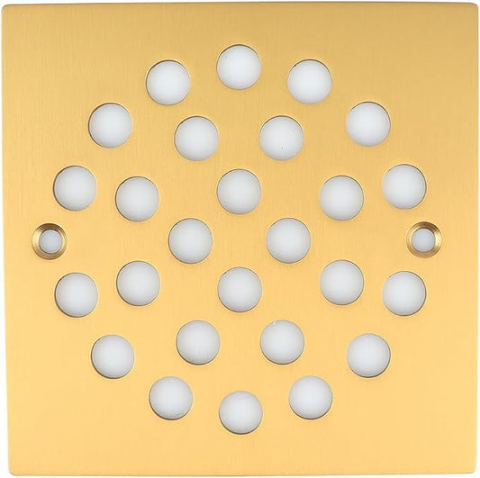 4 Inch Screw-in Square Floor Drain Cover Replacement Shower Grates with Screws,304 Stainless Steel (Brushed Golden)