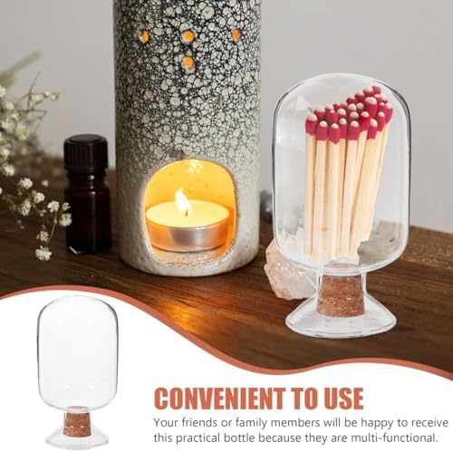 Veemoon Match Cloche Glass Jar with Cork Stopper, Clear Match Organizer Matchsticks Upside Down Display Holder Cotton Swabs Toothpicks Storage Jar for Bedroom Bathroom Fireplace 250ml