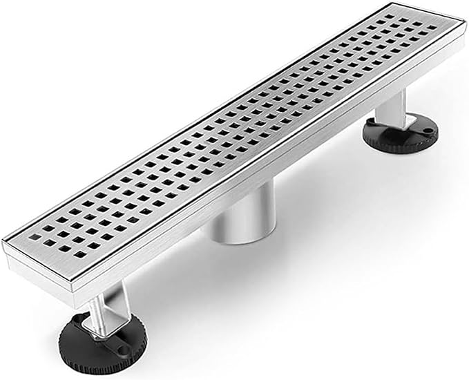 Shower Drain, Linear Shower Drain 18 Inch(Brushed Nickel),Modern 304 Stainless Steel Shower Floor Drain with Grate Removable, Adjustable Leveling Feet, Rectangular Linear Drain