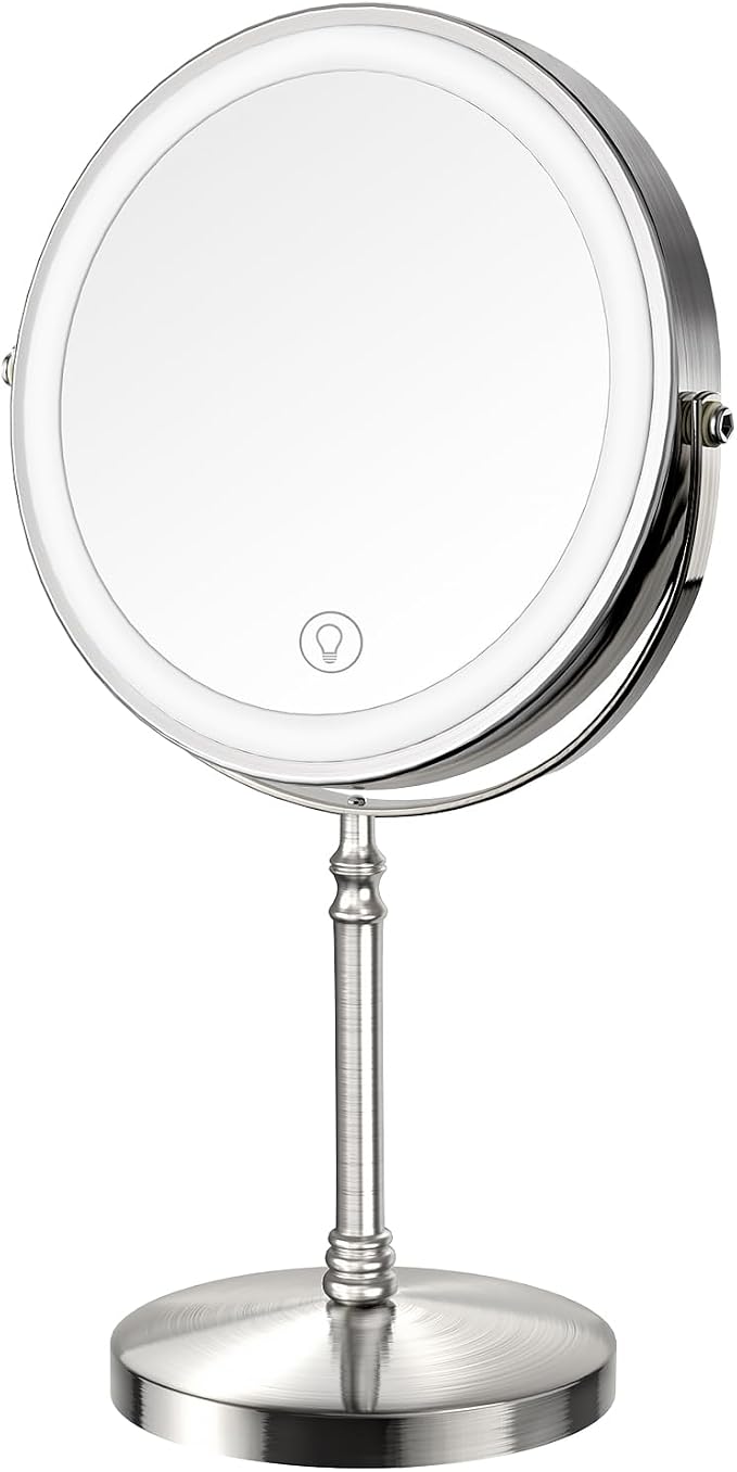 DEIOVWXS Makeup Mirror, Rechargeable Vanity Mirror with 3 Lights, 1X/10X | Adjustable Brightness, 3000mAh, Double-Sided, Gift for Mom, Women, Wife, Girls, Dorm Room Essential