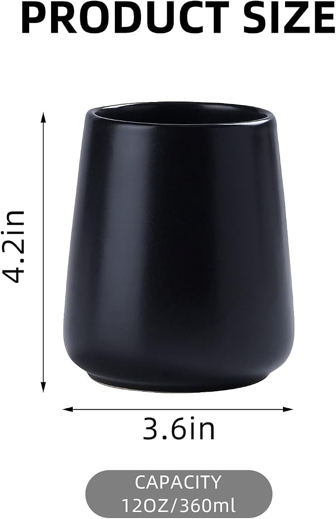 Black Toothbrush Holder for Bathroom - Ceramic Tooth Brushing Holders, Toothpaste Holder, Reusable Toothbrush Mouthwash Cup, Space-Saving Design for Bathroom Countertop