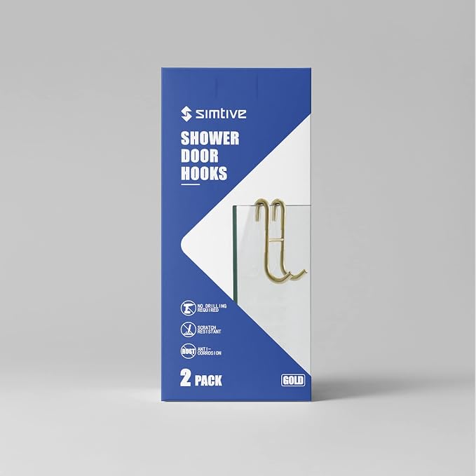 Simtive Squeegee Hooks for Towel Bathroom Frameless Glass Shower Door (2-Pack), Gold