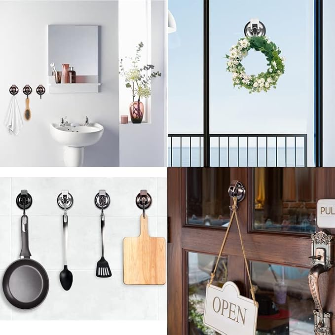 Heavy Duty Suction Cup Wreath Hanger - Professional Vacuum Suction Hooks for Front Door Glass Window, Waterproof Shower Hooks for Towel Loofah Bathrobe, 11lbs Max Load(2Pack Black)
