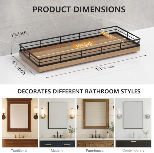 Bathroom Tray for Counter Top Organizer, Acacia Wood Vanity Tray