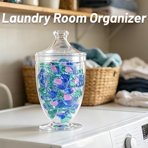 Acrylic Apothecary Jars with Lids, 3-Piece Vanity Organizer Canisters, Storage Container Jars for Bathroom, Laundry Room, Kitchen, Candy Buffet