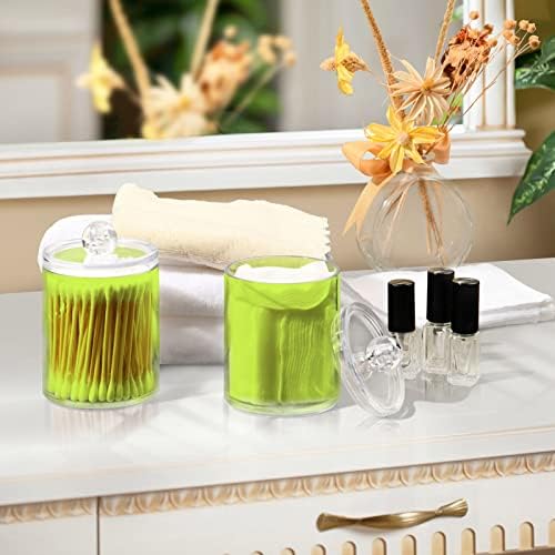DOMIKING Neon Yellow 2 Pack Cotton Swab Holder Dispenser - Plastic Jar Bathroom Storage Canister Acrylic Containers for Balls, Swabs, Round Pads