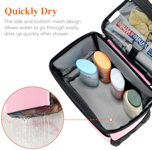 Lifewit Mesh Shower Caddy Bag Portable for College Dorm Room Essentials, Hanging Organizer Basket, Quick Dry Tote Bag for Camping, Bathroom, Beach, Travel, Large, Pink